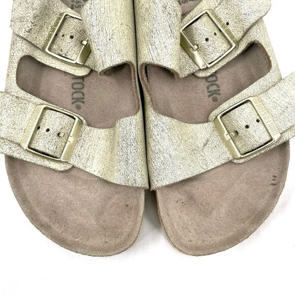 Birkenstock Arizona Sandal Washed Metallic Cream Gold Crackle Neutral Size EU 41 - Picture 2 of 11